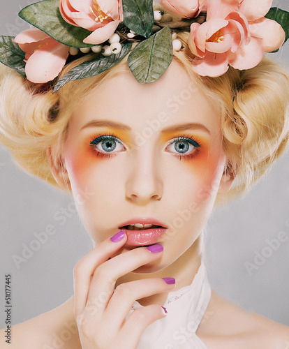 Photo: Genuine Natural Blonde Bride with Pink Flowers. Artistry Genuine Natural Blonde Bride with Pink Flowers. Artistry