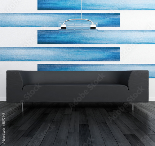 Illustration: Modern couch in front of wall | 3d interior Modern couch in front of wall | 3d interior