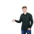 Junger Mann lacht und winkt