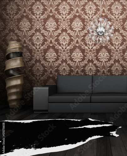 Illustration: Modern couch in front of wall | 3d interior Modern couch in front of wall | 3d interior