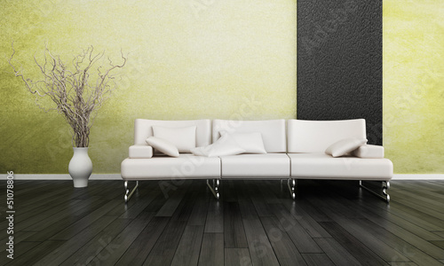 Illustration: Modern couch in front of wall | 3d interior Modern couch in front of wall | 3d interior