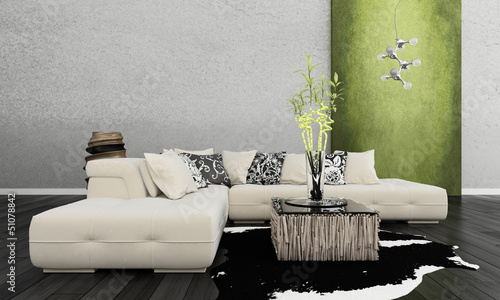 Illustration: Modern couch in front of wall | 3d interior Modern couch in front of wall | 3d interior