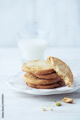 Photo: Butter cookies with pistachios on a plate Butter cookies with pistachios on a plate