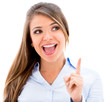 Business woman pointing up