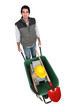 bricklayer with wheelbarrow