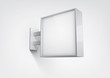 Blank, white square round shop sign hanging on a wall