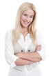 Junge lachende Frau isoliert im Business-Look