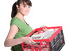 Woman carrying  newspapers