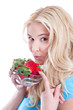 Photo: Erdbeer-Zeit, Junge Frau freut sich auf Erdbeeren Erdbeer-Zeit, Junge Frau freut sich auf Erdbeeren