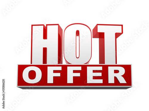 Illustration: hot offer in 3d letters and block hot offer in 3d letters and block