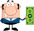 Smiling Business Man Holding A Dollar Bill