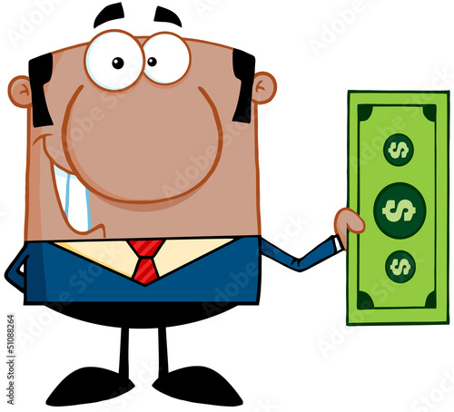 Vector: Smiling African American Business Man Holding A Dollar Bill Smiling African American Business Man Holding A Dollar Bill