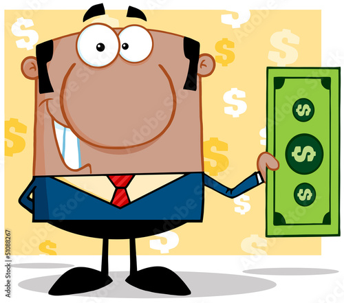 Vector: Smiling African American Business Manager Holding A Dollar Bill Smiling African American Business Manager Holding A Dollar Bill