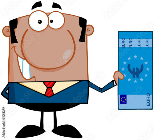 Vector: Smiling African American Business Man Holding A Euro Bill Smiling African American Business Man Holding A Euro Bill