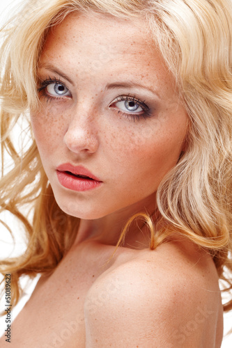 Photo: blonde woman pure closeup portrait blonde woman pure closeup portrait