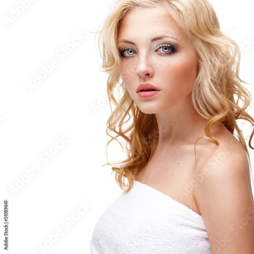 Photo: blonde woman pure closeup portrait blonde woman pure closeup portrait