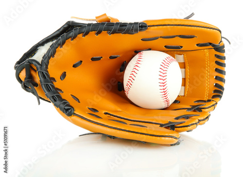 Photo: Baseball glove and ball isolated on white Baseball glove and ball isolated on white