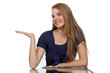 Young blond woman gesturing