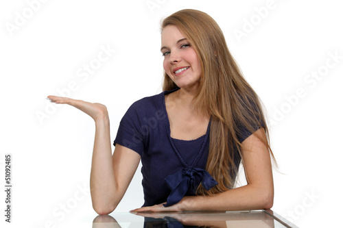 Photo: Young blond woman gesturing Young blond woman gesturing