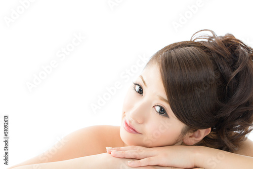 Photo: Beautiful young woman isolated on white background Beautiful young woman isolated on white background