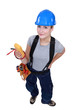 A female electrician with a voltmeter.