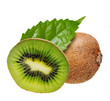 Kiwi fruit with leaves isolated on white