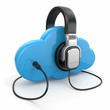 Cloud computing multimedia concept. Headphones and clouds.
