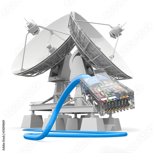 Illustration: Communiation. Satellite dish with cable. Communiation. Satellite dish with cable.