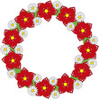 blumenkranz mit roten blumen und gänseblümchen