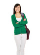 Female student with bag, isolated on white background