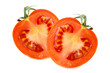 Tomatoes with green leaves isolated on white background