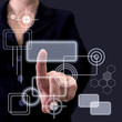 Hand pushing button on a touch screen