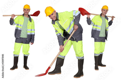 Photo: Multiple shot of man with shovel Multiple shot of man with shovel
