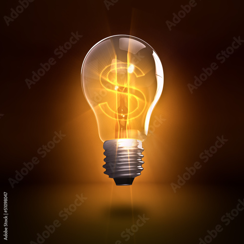 Illustration: Rendering of a lightbulb with u.s. currency symbol Rendering of a lightbulb with u.s. currency symbol