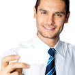 Businessman showing blank business or plastic card