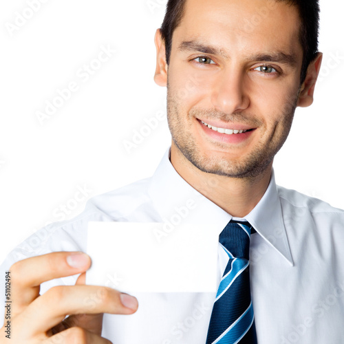 Photo: Businessman showing blank business or plastic card Businessman showing blank business or plastic card