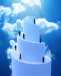 Tiny people climbing spiral tower