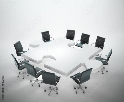 Illustration: Meeting room with a puzzle shaped table Meeting room with a puzzle shaped table