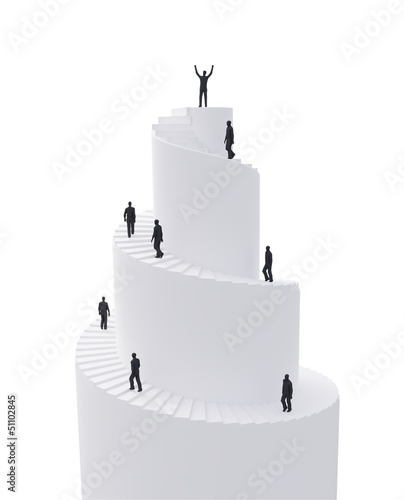 Illustration: Tiny people climbing spiral tower Tiny people climbing spiral tower