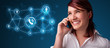 Pretty girl making phone call with social network icons