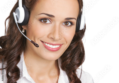 Photo: Support phone operator in headset, isolated Support phone operator in headset, isolated