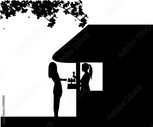 Vector: Silhouette of a woman who buys ice cream at an ice cream shop Silhouette of a woman who buys ice cream at an ice cream shop