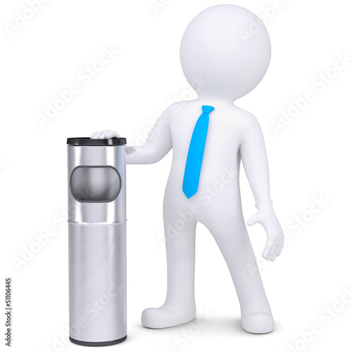Illustration: 3d white man with a trash can 3d white man with a trash can