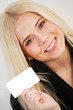 Photo: Woman holding a blank card Woman holding a blank card