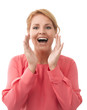 Close-up of a young woman shouting against white background