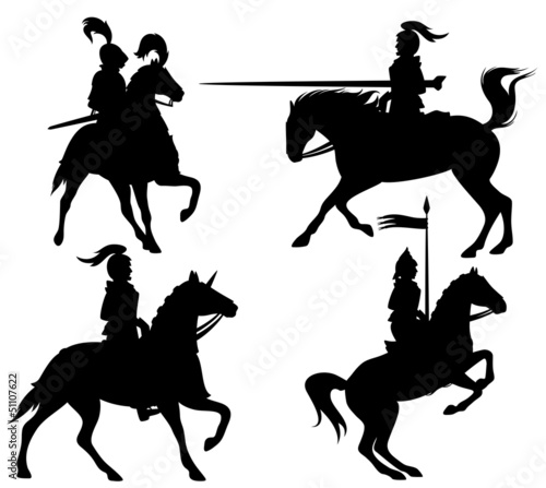 Vector: knights and horses fine vector silhouettes knights and horses fine vector silhouettes