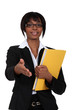 Afro-American woman greeting somebody