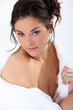 Brunette in bath gown