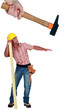 Construction worker being hit with a hammer