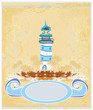 Illustration: Retro background with lighthouse Retro background with lighthouse